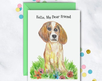 Hello, My Dear Friend Notecard | Thinking Of You Notecard | Puppy Note Set | Set Of 8 Cards With Envelopes | Dog Lover | Friendship