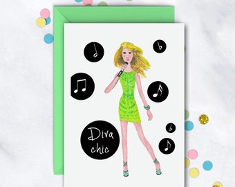 Diva Chic Card | Birthday Card | Cute Model Card | Everyday Card | Card For Music Singer | Girl Birthday | Set Of 8 Notes With Envelopes