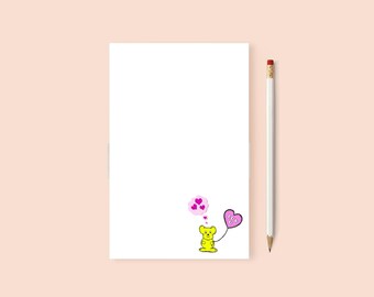 Luv U Valentine Notepad | Stationery Gift | Office Gift | Teacher Gift | Writing Pad | 75 Pages | Valentine's Day Gift | Teddy Bear Balloon