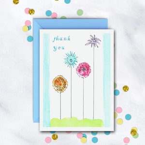 Whimsical Flowers Thank You Notecards | Thank You Notes | Note Set | Single Card | Set Of 8 Cards With Envelopes