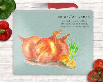 Glass Cutting Board | Onion Design | Serving & Charcuterie Platter | Kitchen Decor | Housewarming Gift