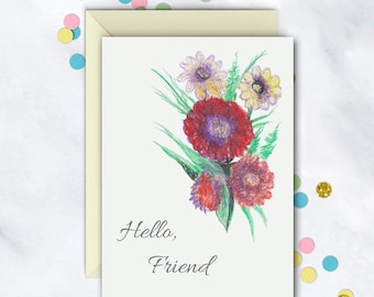 Floral Bouquet Card | Thinking Of You Note Card | Missing You Card | Friendship Card | Love You Note | Single Card | Greeting Card