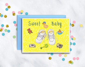 Sweet Baby Card | New Baby Card | Baby Shower Gift | Welcome New Baby Gift | Blank Congratulations Card | Gender Neutral Card
