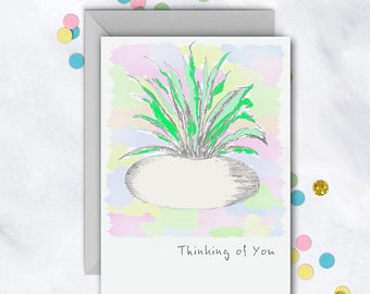 Pastel Plant Card | Thinking Of You Note Card | Missing You Card | Friendship Note Card | Sympathy Card | Single Card | Greeting Card