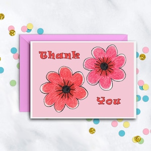 Mod Flowers Thank You Notecards | Thank You Note | Note Set | Single Card | Set Of 8 Cards With Envelopes | Thank You Notes For Any Occasion