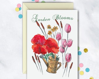 Garden Blooms Card | Blank Note Card | Floral Everyday Card | Thank You Note Set | Single Card | Set Of 8 Notes With Envelopes