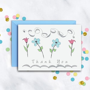 Fanciful Flowers Thank You Notecards | Single Thank You Note | Note Set | Set Of 8 Cards With Envelopes | Thank You Notes For Any Occasion