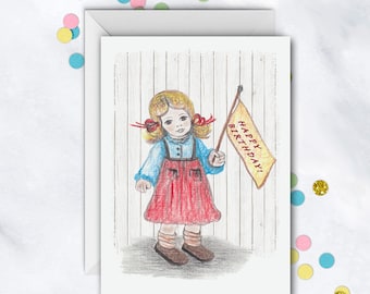 Birthday Flag Card | Birthday Card | Cute Young Girl Birthday | Children's Card | Blank Card With Envelope