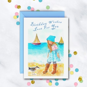 Birthday Wishes Card | Birthday Card | Beach Birthday Card | Young Girl Birthday | By The Sea | Blank Card With Envelope