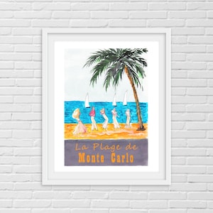 La Plage De Monte Carlo Art Print | Beach Print | Summer Art Print | Palm Tree Print | Wall Art | 8x10 Art Print