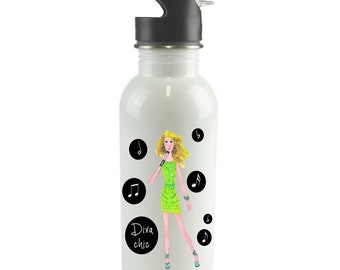 Personalized Water Bottle | Diva Chic Bottle | Custom Insulated Bottle | Gift For Singer | Personalized Water Bottle For Her