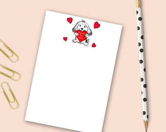 Be Mine Puppy Notepad | Stationery Gift | Office Gift | Teacher Gift | Writing Pad | 75 Pages | Valentine's Day Gift | Red Hearts Notepad