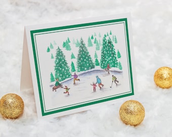 Ice Skaters Card | Holiday Card Set | Set of 8 Christmas Cards With Envelopes | Single Card | Christmas Gift