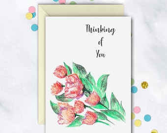 Red Tulips Card | Thinking Of You Note Card | Missing You Card | Single Card | Greeting Card
