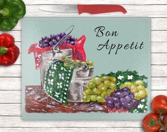 Glass Cutting Board | Bon Appetit Design | Serving & Charcuterie Platter | Kitchen Decor | Housewarming Gift