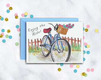 Enjoy The Ride Card | Birthday Card | Bicycle Card | Friendship Card | Girl Birthday | Thinking Of You | Single Card | Set Of 8 Cards