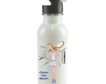 Personalized Water Bottle | Tennis Player | Custom Insulated Bottle | Gift For Tennis Girl  | Personalized Water Bottle With Lid And Straw