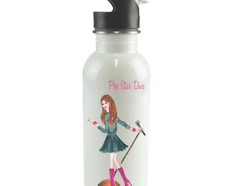 Personalized Water Bottle | Pop Star Singer | Custom Insulated Bottle | Gift For Girl Singer | Personalized Water Bottle With Lid And Straw