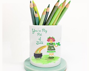 You're My Pot Of Gold Pen Holder | Saint Patrick's Day Gift | Desktop Organizer | Irish Gift | Lucky Shamrock | Seasonal Makeup & Pen Holder