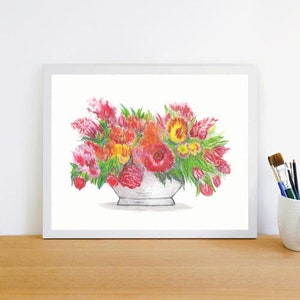 Floral Art Print | Flowers In Vase Print | Framed Print | Spring Time Print | Bright Wall Art | Wall Art For Home | 8x10 Art Print