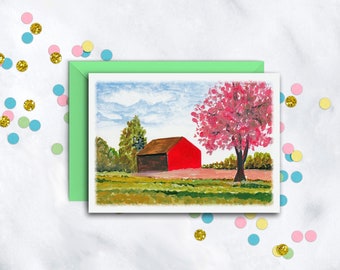 Red Barn Card | Blank Note Card | Everyday Note Set | Birthday Card | Thank You Notes | Single Card | Set Of 8 Notecards With Envelopes