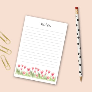 Tulips Notepad | Stationery Gift | Office Gift | Teacher Gift | Writing Pad | 75 Pages | Floral Design Lined Notepad