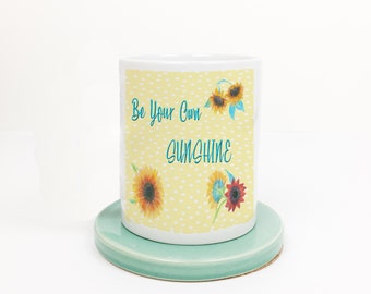 Portalápices Be Your Own Sunshine / Organizador de escritorio / Suministros de oficina / Decoración de oficina con girasoles / Portalápices y bolígrafos de cerámica motivacional