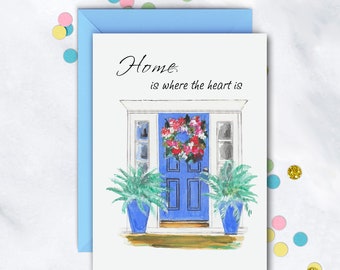 Home Is Where The Heart Is Card | New Home Card | Housewarming Gift | Congratulations Card | Blank Card With Blue Envelope