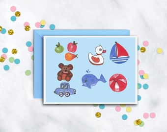 Baby Toys Card | Welcome New Baby | Baby Boy Cards | Baby Shower Gift | New Baby Card | Welcome Baby Congratulations Gift | Blank Card