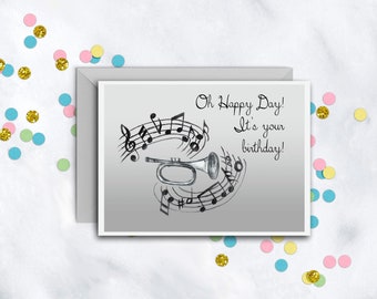 Birthday Trumpet Card | Music Lovers Birthday Card | Trumpet Player | Musical Notes | Blank Card With Envelope