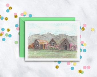 Houses In The Hills Card | Blank Note Card | Everyday Note Set | Thank You Notes | Single Card | Set Of 8 Notecards With Envelopes