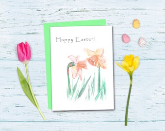 Daffodils Card | Easter Card | Religious Holiday Card | Single Floral Card | Set Of 8 Cards | Happy Easter | Easter Blessings