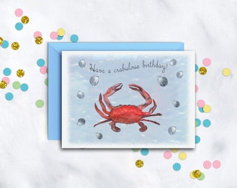 Crabulous Birthday Card | Birthday Card For Him Or Her | Beachy Birthday Card | For Someone Special | Blank Card With Envelope