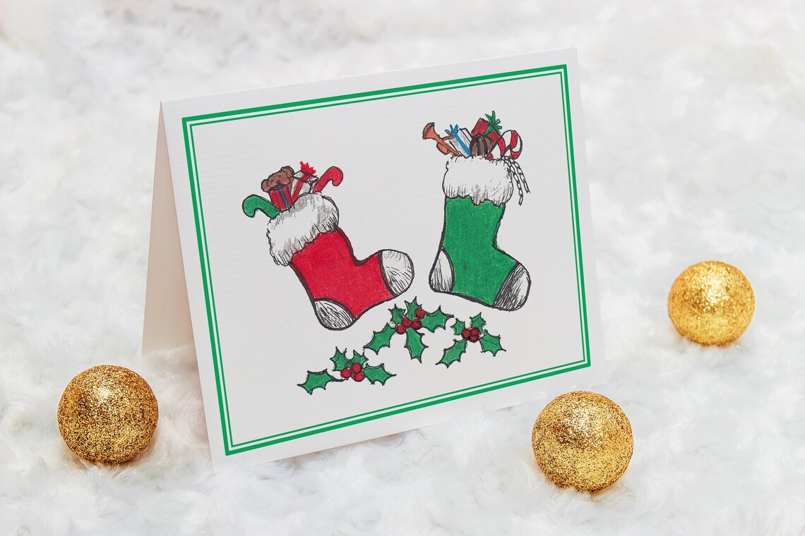 Holiday Stockings Card Holiday Card Set Set of 8 Christmas Etsy