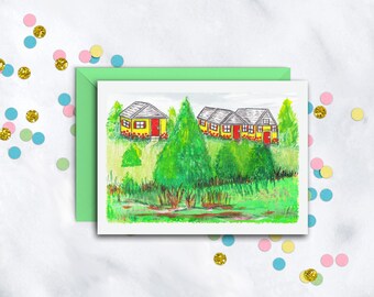Landscape Scenery Card | Blank Note Card | Suburban Everyday Card | Thank You Note Set | Single Card | Set Of 8 Notes With Envelopes