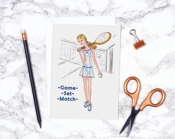 Game - Set - Match Card | Birthday Card | Tennis Player Card | Everyday Card | Girl Birthday | Blank Card With Envelope | Set Of 8 Notes