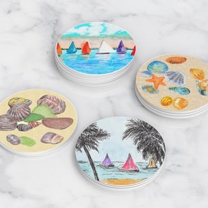 By The Beautiful Sea Coasters | Drink Coasters Set | Housewarming Gift | Gift For Him Or Her | Set of 4 Coasters