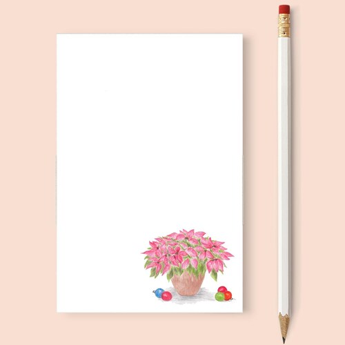 Christmas Poinsettia Notepad | Stationery Gift | Office Gift | Teacher Gift | Writing Pad | 75 Pages | Christmas Gift