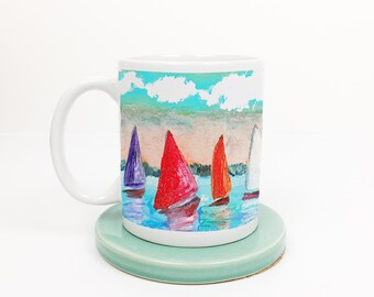 Sails Mug | Sailboat Mug | Beach Mug | Coffee Mug | Ceramic 11 oz. Mug With Handle
