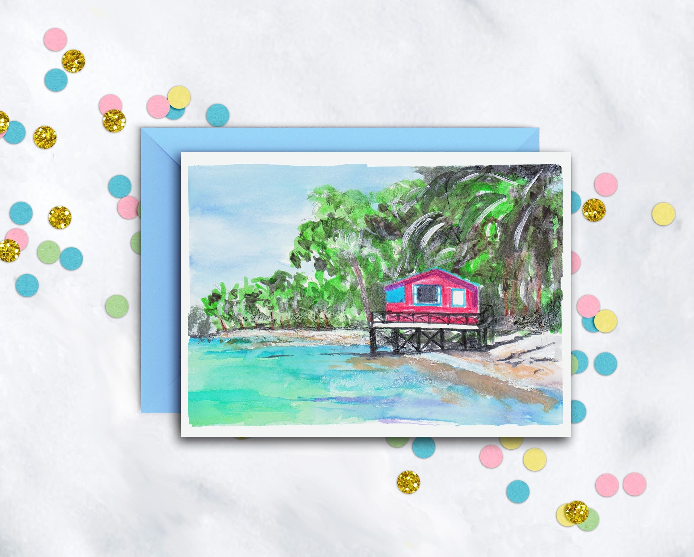 Beach Hut Card | Blank Note Card | Everyday Card | Summer Cabin Card | Thank You Note Set | Single Card | Set Of 8 Notes With Envelopes
