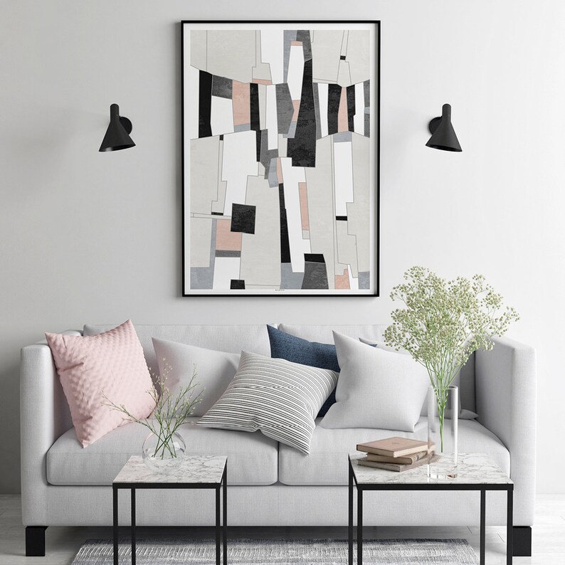 Pink and Grey Wall Art Large Abstract Art Print Modern Art Etsy UK