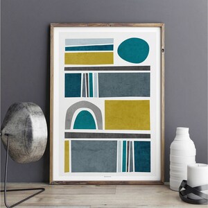Modern Abstract Wall Art Print Teal and Yellow Living Room - Etsy