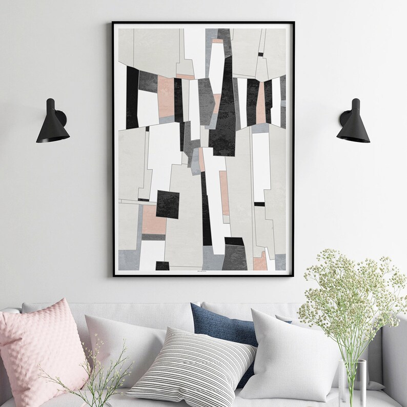 Pink and Grey Wall Art Large Abstract Art Print Modern Art Etsy UK