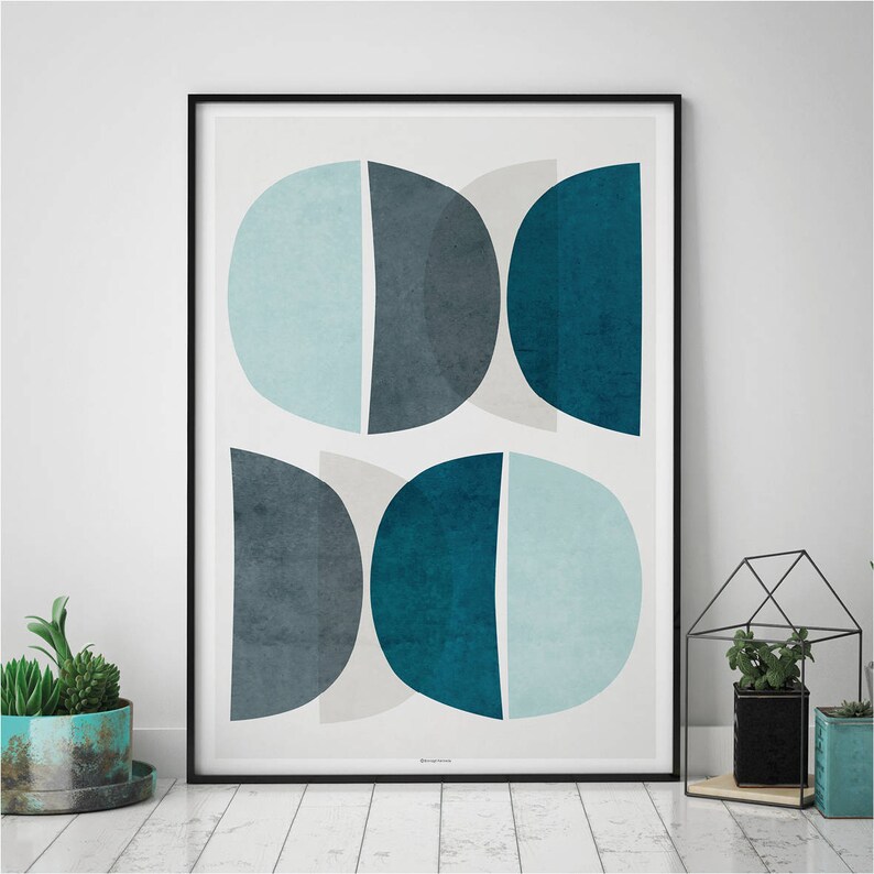 Blue Wall Art Set of 3 Abstract Art Prints Modern Wall Art Etsy UK