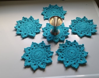 Gehaakte katoenen onderzetters, mod blauwe kleur onderzetters, gastvrouw cadeau, verwarmend cadeau. Klaar voor verzending.