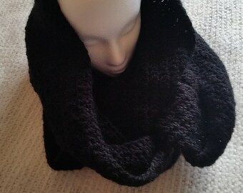 Crochet Black Infinity Scarf, Large Infinity Scarf, Wrap, Shawl, Gift For Her, Extra Long Infinity Scarf, Gift Idea For Her