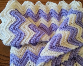 Crochet Baby Blanket, White & Purple Blanket, Baby Shower, Gift Idea, Ready To Ship.
