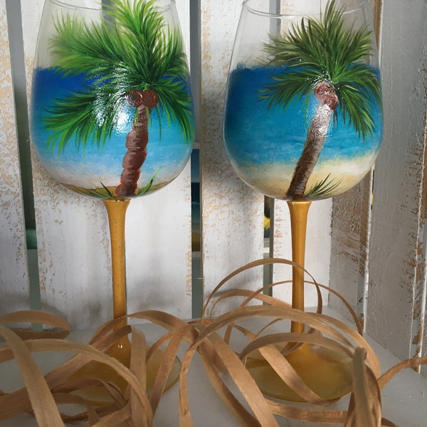 Tropical Beach Wine Glasses 15oz.