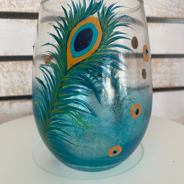 Peacock Wine Glasses Etsy