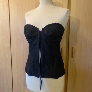Vintage Lady Marlene 1950 1960 Style Black Lace Strapless Corset Bustier - Size 38B